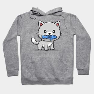 Cute Cat Bites Fish Hoodie